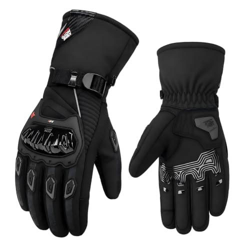 KEMIMOTO Guanti Moto Invernali, Guanti da Moto Termici Uomo Donna con Touch Screen e Impermeabile Protezione, Adatti da 0°C a 5°C, Ideali per Motociclismo a Ciclismo