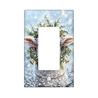 Christmas Sheep Light Switch Cover Plate, White Lamb Decor with Holiday Wreath for Winter Home Decoration, Standard Size Single Rocker