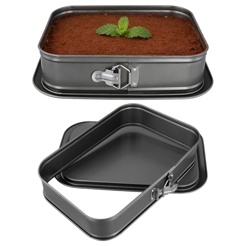 CHUEHKAK 2 Stücke Backform Rechteckig, Springform Eckig 35,5x24cm, Große Antihaft Kuchenform mit Abnehmbarem Boden, Auslaufsicher für Käsekuchen Tiramisu Brownie