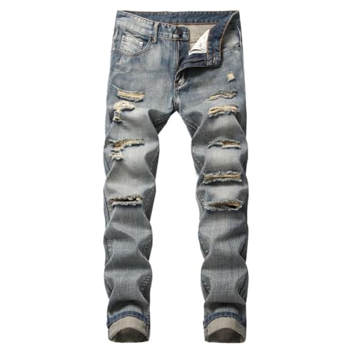 Mens Jeans Slim Fit Straight Leg Stretchy Trendy Summer Light Wash Skinny Ripped Jeans