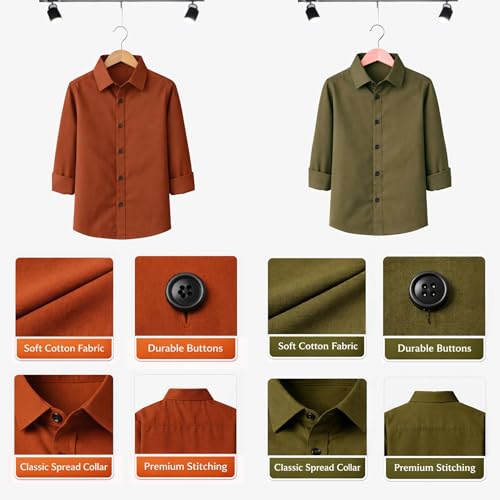 Image of YYQ Pack of 2 Boys Cotton Blend Shirts - Full Sleeve Casual, Soft & Comfortable Spread Collar Shirts