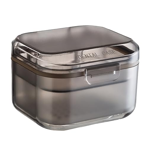 1 PC Tres Pisos Caja Ferula Dental de Dentaduras Postizas Portátil,Estuche para Guardar la Dentadura con Cesta de Enjuague Extraíble,Caja de Baño Funda Aparato Dental Caja Ortodoncia,Retenedor Dental