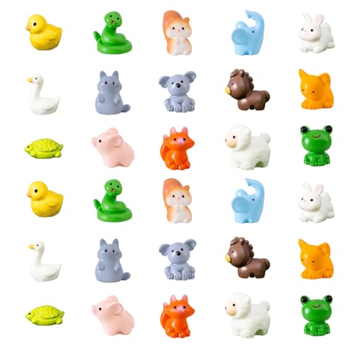 Nhemeylp 30 mini animales de resina, 15 estilos de mini animales, animales de resina coloridos para bricolaje en miniatura, micro casa de muñecas, decoración de acuario, jardín, paisaje
