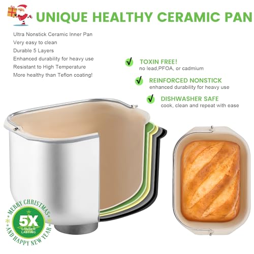 KEEPEEZ 2.2LB Large Bread Maker Machine-Dual Heaters, 17-in-1 Breadmaker with Gluten-Free, Pizza Dough, Jam, Auto Nut Dispenser,Ceramic Pan&Touch Panel, 3 Loaf Sizes 3 Crust Colors,15H Timer,Recipes - Thumbnail 4