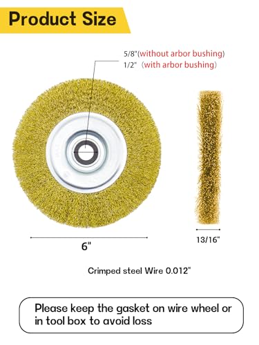 Image of 6 inch Bench Wire Wheel Brush Coarse Crimped Steel Wire 0.012 inch with 5 /8 inch Arbor for Bench Grinder Brass Coated 1pcs
