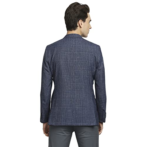 Image of Colorplus Men's Contemporary Fit Terry Rayon Blend Notch Collar Herringbone Pattern Full Sleeve Navy Casual Blazer