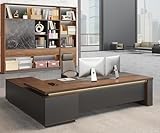 Reversible L-Shaped Executive Desk with Drawers – Large Modern Executive Office Desk with Open Storage Shelves, LED Lighting, Built-in Outlet & USB Port for Office & Home Office (79"L * 63"W * 30"H)