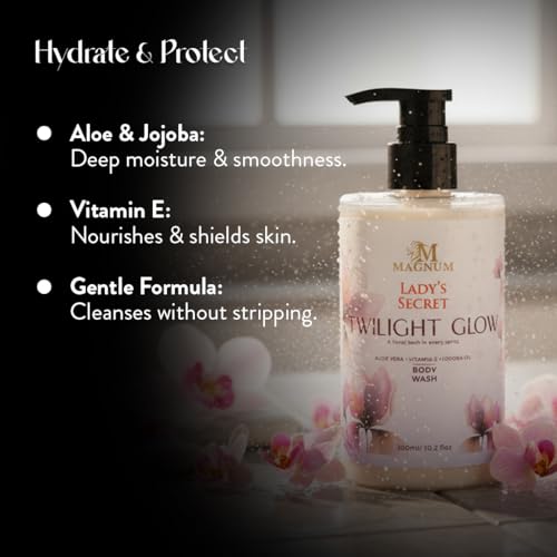Image of Magnum Lady's Secret Twilight Glow Body Wash 300ml - Hydrating Shower Gel with Aloe Vera, Jojoba Oil & Vitamin E | Mango, Blood Orange & Coconut Fragrance for All Skin Types