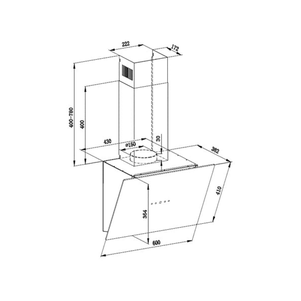 PKM S33-60A+BTH Dunstabzugshaube | Schräghaube | 60cm | Abluft | Umluft | Display & Touch Control | LED-Beleuchtung