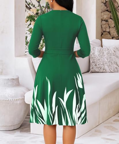 Image of Casual Dresses for Women Midi Church A-Line Fit and Flare Dress Crewneck 3 /4 Sleeve Party Dress