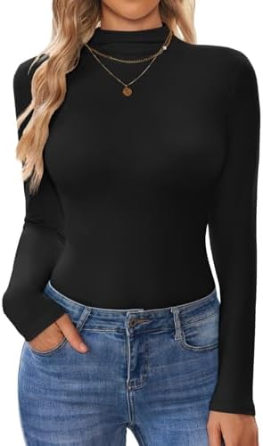 Ekouaer Turtleneck Shirt Women Long Sleeve Mock Neck Slim Fit Tops