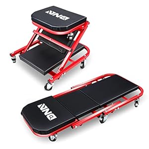 ‎DNA MOTORING TOOLS-00184 36 Inches 2 IN 1 Rolling Folding Car Creeper/Seat, 6 Pcs 2″ Casters, 150kg Weight Capacity, Red