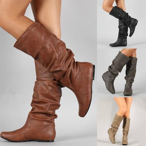 Knee High Boots Women 2025 Women's Slouchy Tall Boot Comfortable Round Toe Riding Combat Booties Fashion for Fall Winter Wear3