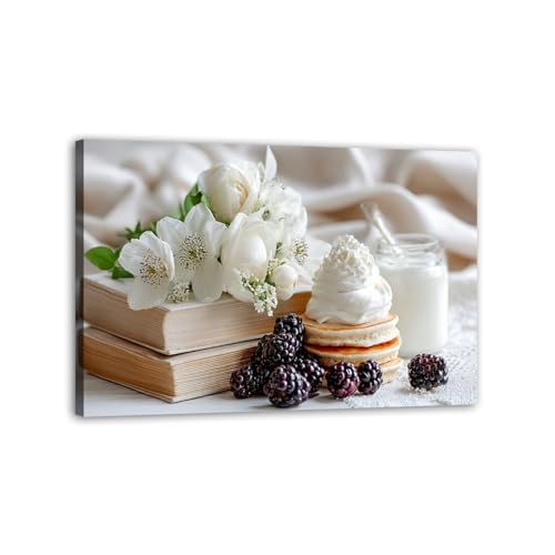 Large Canvas Wall Art Pancakes Flowers Neutral Cozy Floral Beige