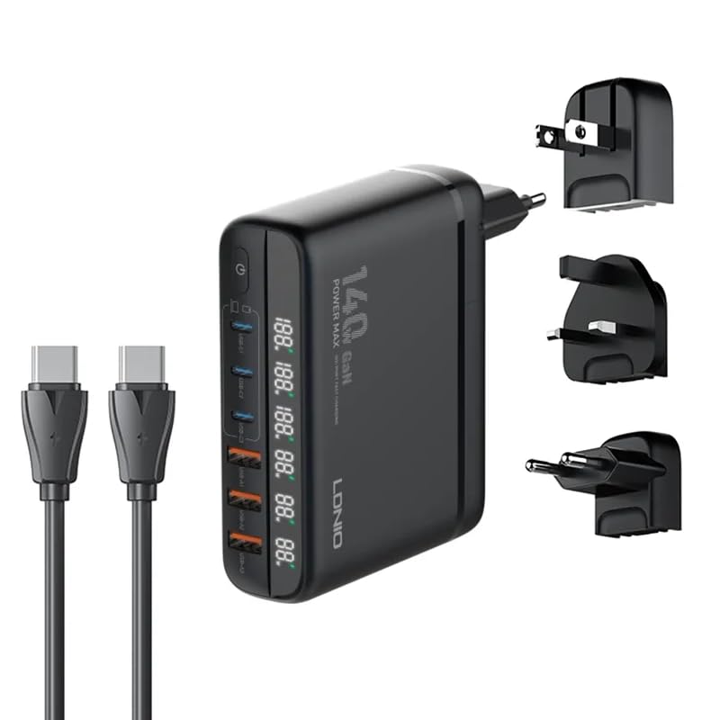 See full amazon price history chart for T Teclusive 140W Gan Super Fast Charging 6 Ports USB Type C Charger with Display Compatible for iPhone 15 14 13 12 Pro Max/MacBook / S23 | World International Sockets Multi Port USB C Travel Adapter T Teclusive 140W Gan Super Fast Charging 6 Ports USB Type C Charger with Display Compatible for iPhone 15 14 13 12 Pro Max/MacBook / S23 | World International Sockets Multi Port USB C Travel Adapter (B0CMQRMWJJ) Amazon Price History, Amazon Price Tracker