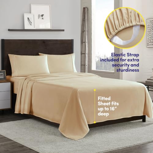 Image of Flannel Sheets Warm and Cozy Deep Pocket Breathable All Season Bedding Set with Fitted, Flat and Pillowcases, Full, Beige