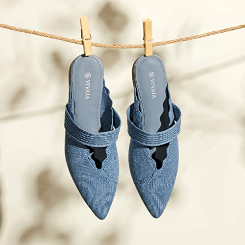 Vivaia Venus Women's Mule Sandals V-Shaped Foot Opening With Romantic Waved Detailing Comfortable Slip On Slippers Pointed Toe Flats Sandal Shoes Perfect For Travel, Shopping, Parties Denim Blue #TOP4