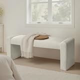 SIMTONAL 47' End of Bed Bench, Modern Fabric Upholstered Entryway Bench, Footrest Stool Accent Bench with Solid Wood Frame for Bedroom Living Room, White