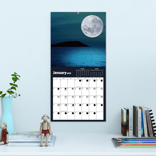 Calendário de parede 2025, calendário lunar de janeiro de 2025 a junho de 2026, calendário de fases