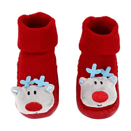 ABOOFAN 1 Pair Christmas Baby Socks Shoe Anti-skid Santa Toddler Slipper Socks Soft Warm Winter Floor Socks Christmas Gift for Infant Newborn(12-24Months)