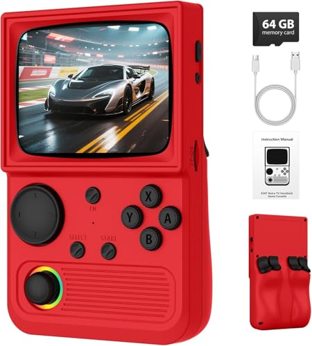 Image of R36T Retro Handheld Game Console, Portable Retro Gaming Console with 3.5 inch CRT-Inspired Screen, 3500mAh Arcade Classics, Supports Multiple Mainstream Emulators, WiFi Network Battling, 64GB (Red)