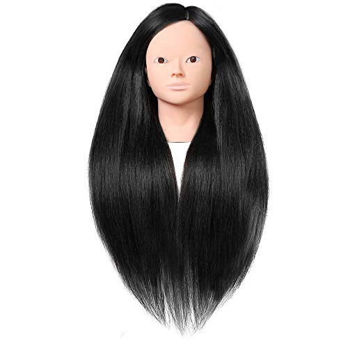 SILKY 26"-28" Long Hair Mannequin Head with 60% Real Hair, Hairdresser Practice Training Head Cosmetology Manikin Doll Head with 9 Tools and Clamp - #1 Black, No Makeup