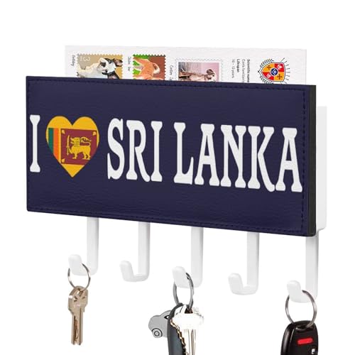 I Love Sri Lanka Porte-clés mural autocollant rustique pour maison, bureau, entrée 17,8 x 10,2 cm
