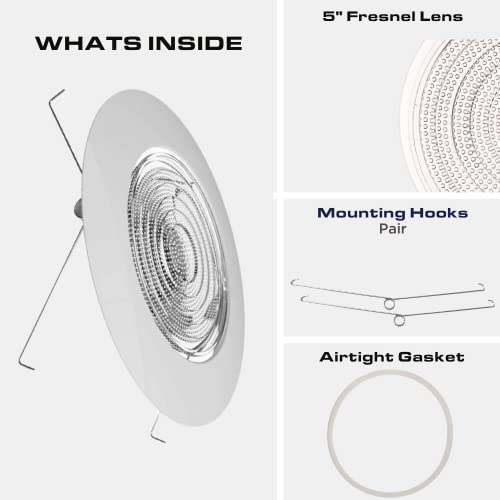 634 inch fresnel glass lens with white plastic shower trim - 60 watt max - for wet locations - shower glass can light trim - ul listed