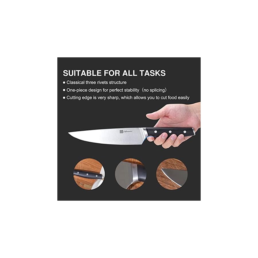 Hanmaster Knife Set, 14 Pieces German Steel Knife Sets for Kitchen with Block, Kitchen Scissors, Sharp Kitchen Knife Set for Home and Restaurants, Classic Elegant Black