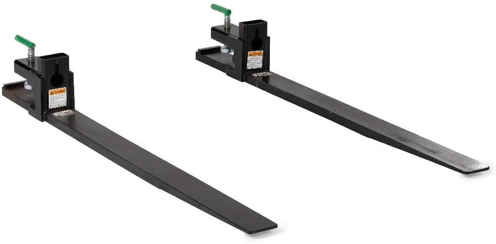 Titan Attachments Medium-Duty 60" Clamp-on Pallet Forks with Adjustable Stabilizer Bar, 46" x 4" Fork Length, Rated 4,000 LB, Easy to Install on Loader or Skid Steer Bucket