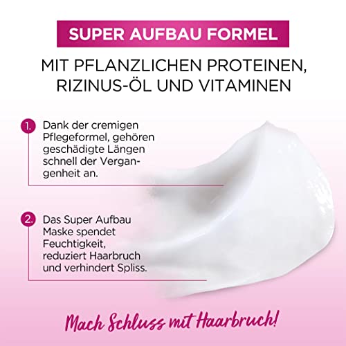 L'Oréal Paris Elvital Anti Spliss Haarmaske für langes, geschädigtes Haar, Intensive Haarkur zum Ausspülen, Mit pflanzlichen Vitaminen und Rizinus-Öl, Dream Length Super Aufbau Maske, 1 x 300 ml