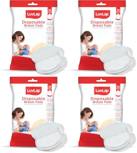 Image of LuvLap Ultra Thin Honeycomb Nursing Breast Pads, 36pcs, Disposable Maternity Pads, Highly Absorbent & Soft, Discreet Fit Breastfeeding pad, New Resealable Pack (Pack of 4)