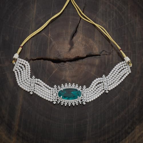 Image of KUSHAL'S Fashion Jewellery Rodium Polished Copper Zircon Necklace for Women