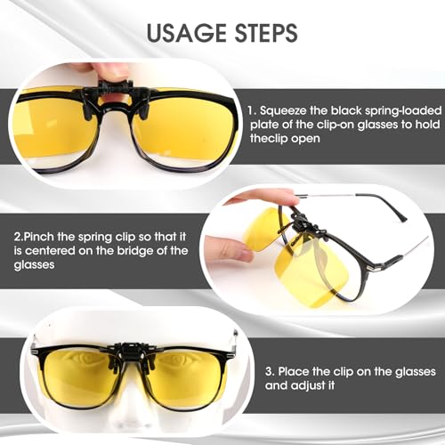 Image of Clip on Polarized Night Vision Driving Glasses Flip up Sunglasses UV-400 to Wear Over Glasses for Night Driving