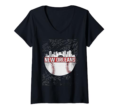 New Orleans City Classic Baseball Cityscape Skyline para hombre Camiseta Cuello V