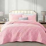 Lavsiry King Size Pink Quilt Set with Chevron Pattern, Summer Lightweight Microfiber Bed Spread, Sof