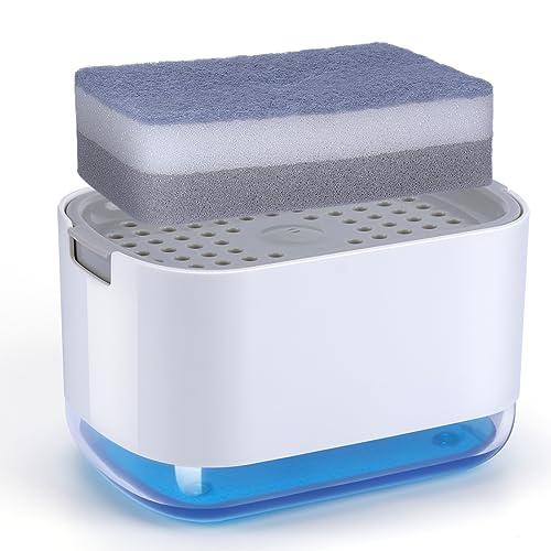 Alyvisun Soap Dispenser Kitchen, Dish Soap Dispenser with Sponge Holder, 2 in 1 Liquid Soap Dispenser, 300ml Soap Dispenser for Kitchen Sink Countertop One handed