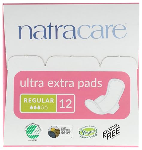 Image of Natracare Ultra Extra Pads with Wings, Regular, Individually Wrapped, Made with Certified Organic Cotton, Ecologically Certified Cellulose Pulp and Plant Starch (1 Pack, 12 Pads Total)