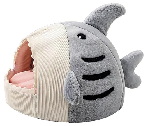 LDquan(ケイレ・ジンチュアン)猫ベッド 猫ハウス 犬小屋 ベッドマット ペットハウス サメドーム型 かわいい 寝マット クッション付き 厚み 暖かい 保温防寒 ふわふわ 滑り止め 水洗え ぐっすり眠れる 猫 小型犬用 休憩所 室内用 ペット用品 (S
