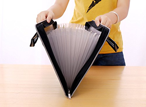 Portable 13 Pockets Expandable File Folders Canvas A4 Size Assorted Label Colors Business Accordion Document File Paperwork Organizer Storage, Zipper Closure Handles Black #TOP7