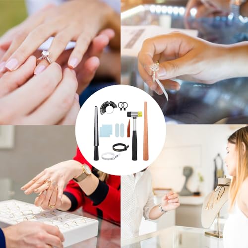 11-Teiliges Ringgrößenmesser Ringmaß-Messwerkzeug Set Ringdorn Sizer mit Gummihammer für Schmuck Messen Metall Frauen Männer
