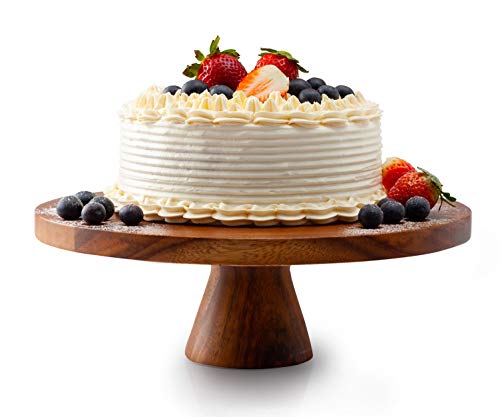 Acacia Wood Cake Stand , Wedding Cake Pedestal, Cupcake Server, 12" x 4"-H