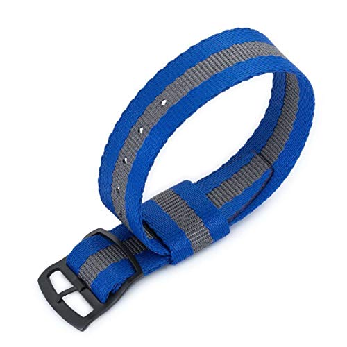 Strapcode 20mm Correa de Reloj MiLTAT RAF N7 N.A.T.O, Azul Marino y Gris, Hebilla Deslizante de Bloqueo de Escalera de PVD Negro