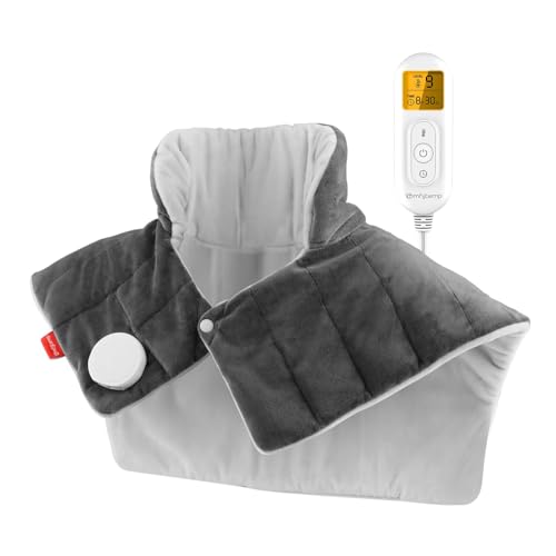 Comfytemp Fully Weighted Neck and Shoulder Heat Pad 2.2lb Electric Neck Heating Pad with 9 Heating Levels Auto-Off Timers Heated Neck Wrap for Muscle Heated Neck Warmer (Grey)