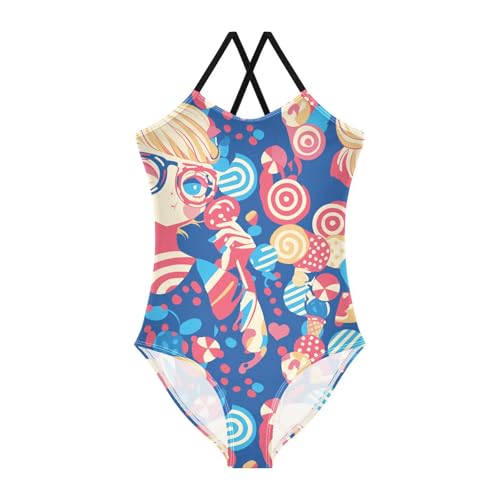 KLL Lollipop Girl Girls' 1-Piece Bathing Suit Summer Swimwear with Adjustable Straps Quick-Dry