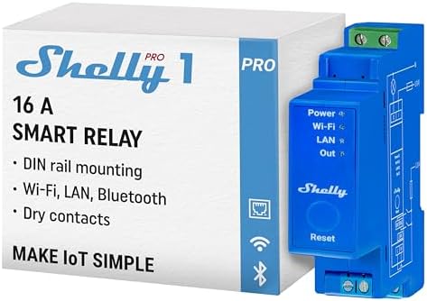 Shelly Pro 1, Wi-Fi 1 Channel Smart Relay Switch with Dry Contacts, Home Automation, Compatible with Alexa & Google Home, iOS Android App, No Hub Required, Remote Control & Timer Schedule