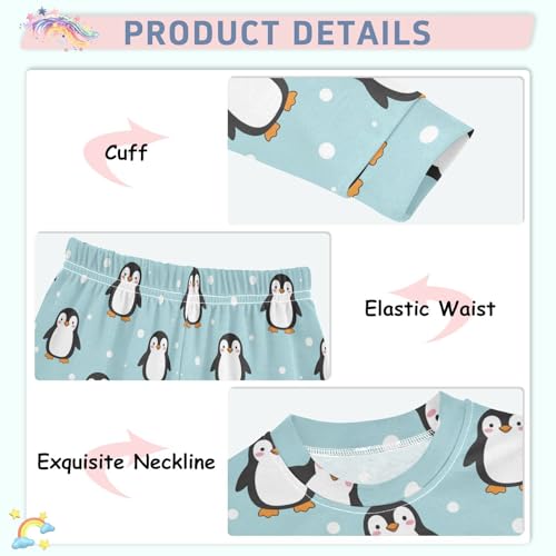 Pajama Sets Long Sleeve Winter Cute Penguin Pattern Soft Comfy Sleepwear 2 Piece PJS 3-8T4