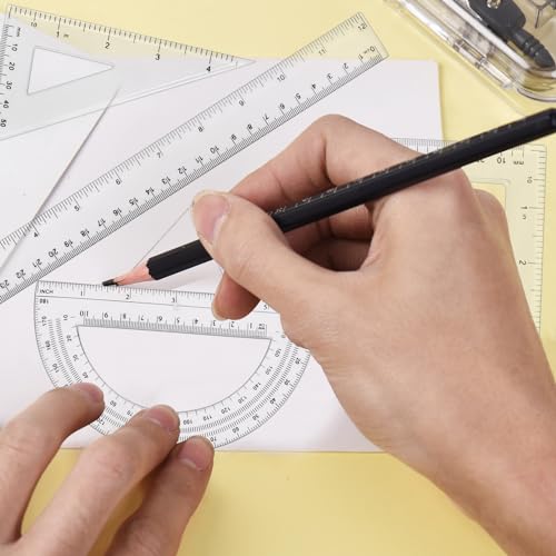 Geometrie Set, 6 Sätze Lineal, Geodreieck, 30cm Und 15cm Lineal Set, Goniometer 180 Grad 10cm/15.5cm Mathe, Geodreieck Groß 60 cm Und 45 cm, Stabiler Transparenter Winkelmesser für Mathematik