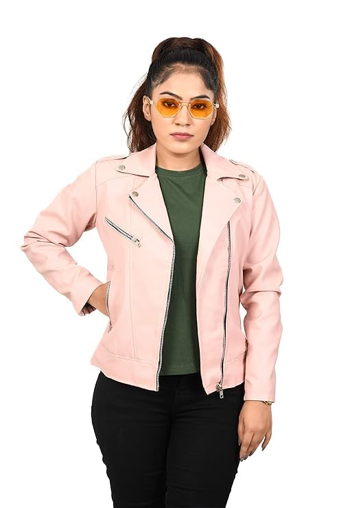 Women's and Girl's Solid Faux Leather Biker Jacket-picture-54