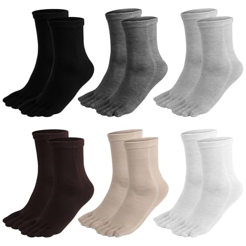 ZRUEWOT 6 pares de calcetines de dedo de algodón 35-40 con dedos para mujer, suaves, transpirables, adecuados para el día a día y el deporte